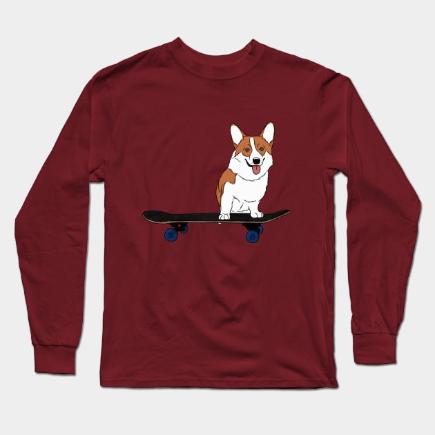 Corgi on Skateboard Long Sleeve T-Shirt by rmcbuckeye